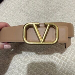 Valentino Reversible Beige Belt with Gold Logo Buckle